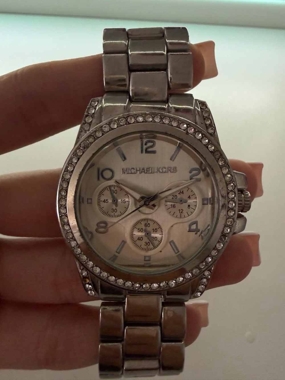 Michael Kors Silver-Tone Crystal Bezel Link Bracelet Watch